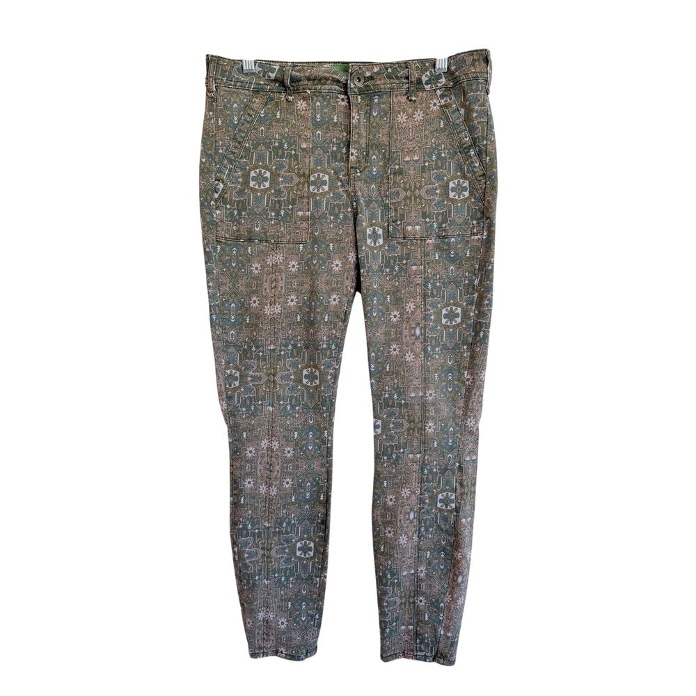 Anthropologie Pants Size 29 Green Tapestry Rug Print Cotton Stretch Skinny Ankle
